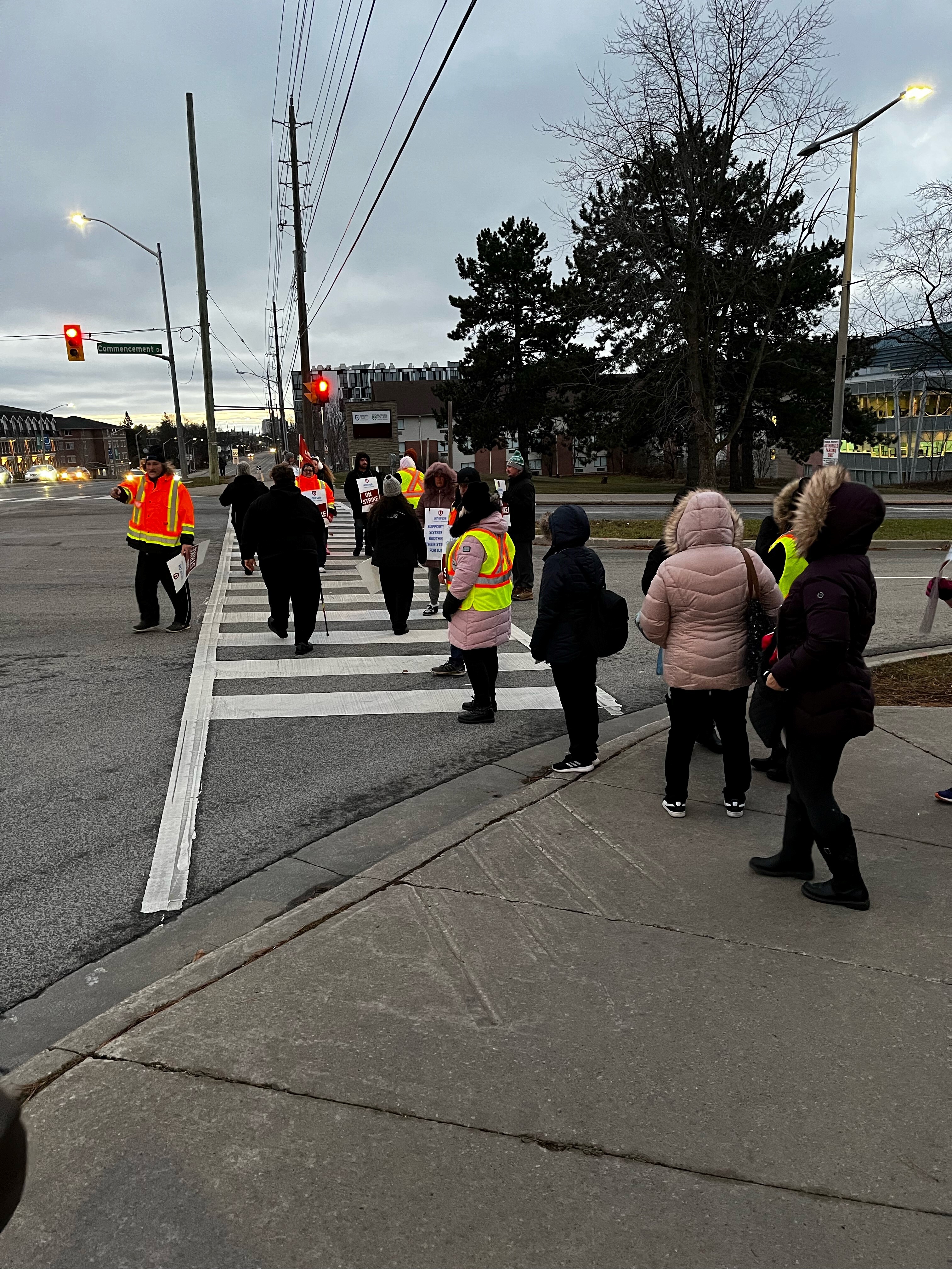 Striking Durham College Foodservice workers on the picketline. 