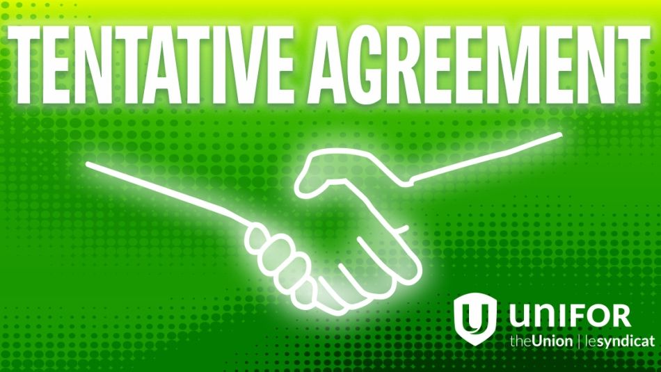 “Green graphic with the words ‘tentative agreement’ and illustration of a handshake.”